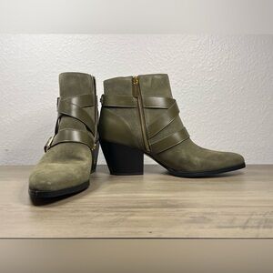 NWOT Michael Kors Olive Suede & Leather Ankle Booties – Size 9.5M